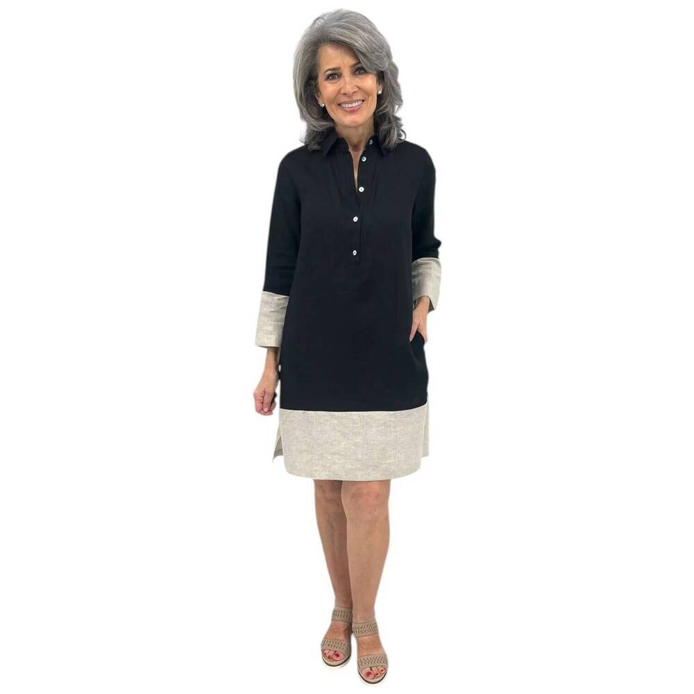NEW ILINEN shirt dress in black/natural